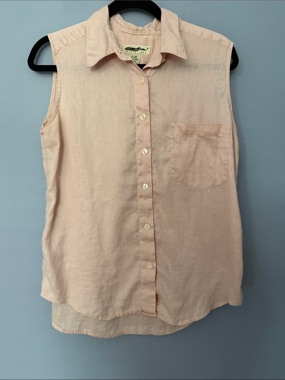 Eddie Bauer Linen Sleeveless Button-Up Top Pink Large